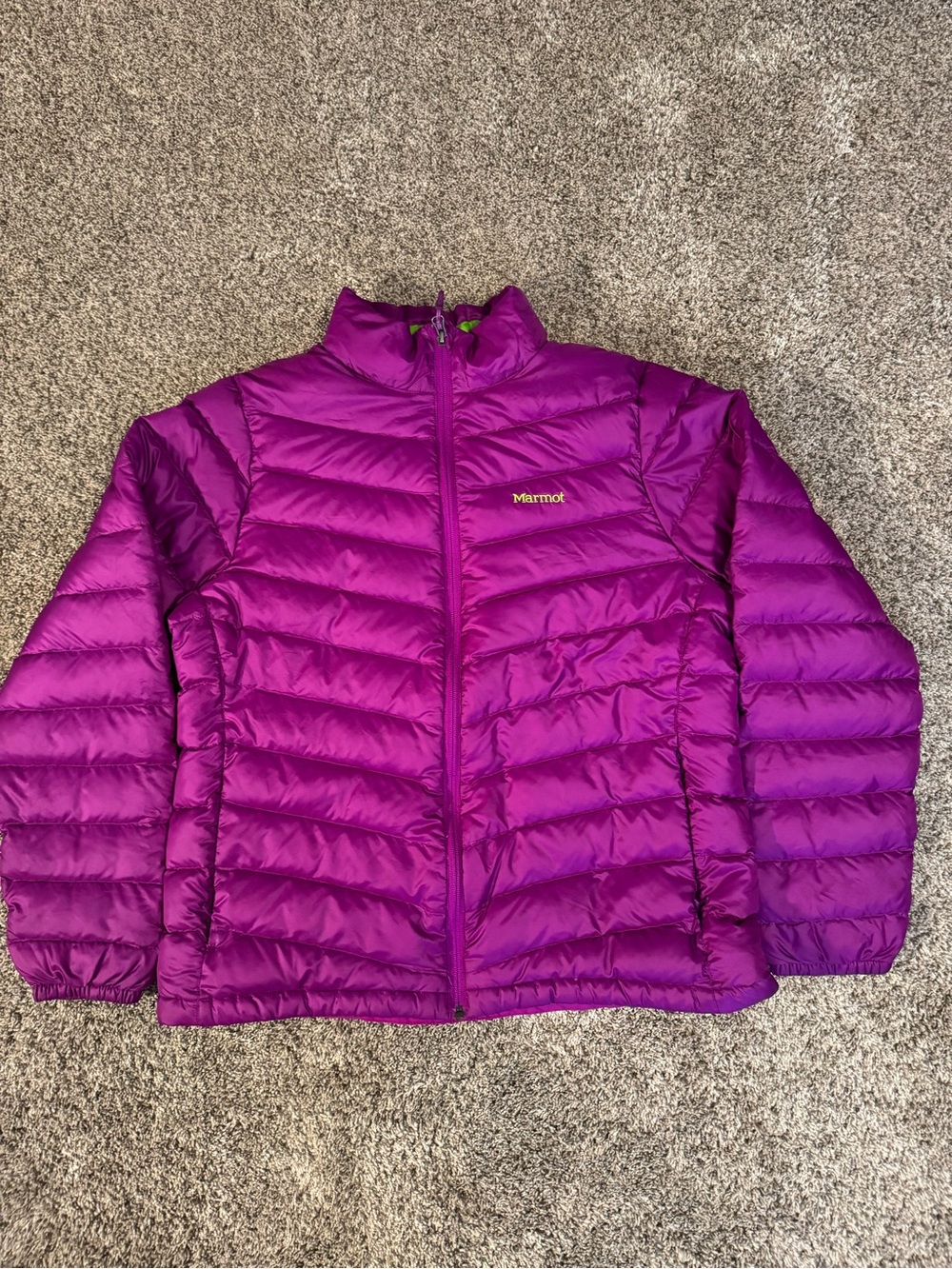 Marmot Women’s XL 700 Fill Puffer Jacket Purple Lime Green